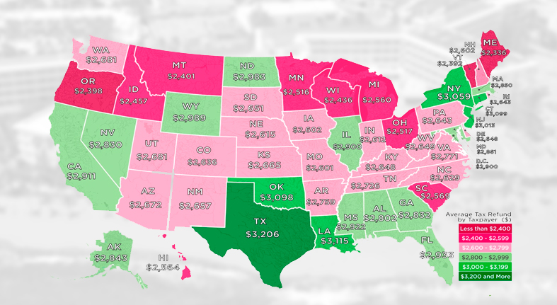 This Map Shows the Average Tax Refund in Every State